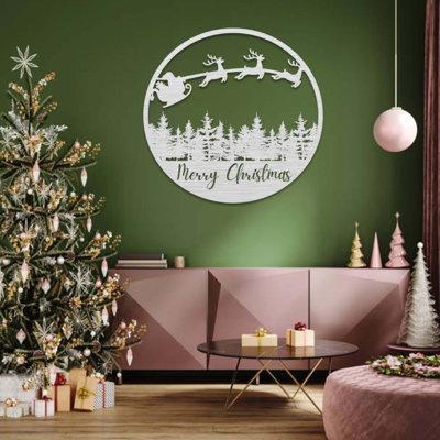 Art mural en métal Merry Christmas Sleigh