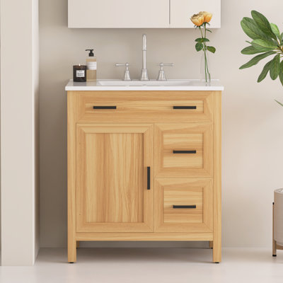30-Inch Modern Freestanding Wood Bathroom Vanity With Ceramic Top