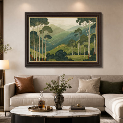 «Tall White Trees and Layered Green Mountains», art mural sur toile