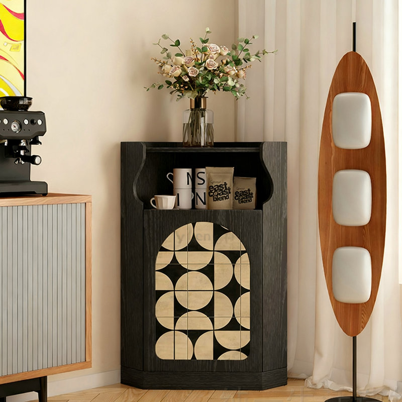 Armoire de coin noire en bois massif