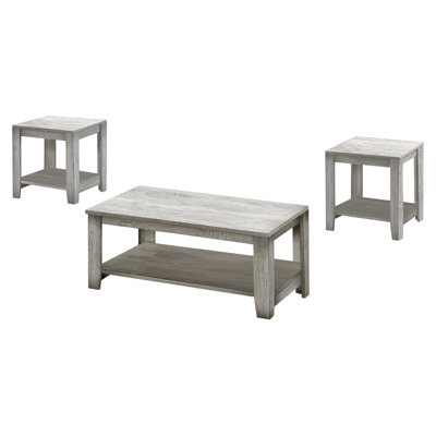 Table de salon 3 pièces - Table basse, tables de bout et tables d'appoint en stratifié gris avec rangement supplémentaire pour appareils électroniques et tablette de style transitionnel pour la pièce