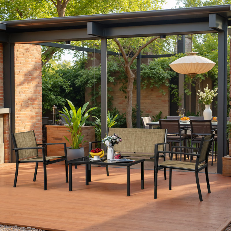 Onika 4 Piece Patio Conversation Set, Beige