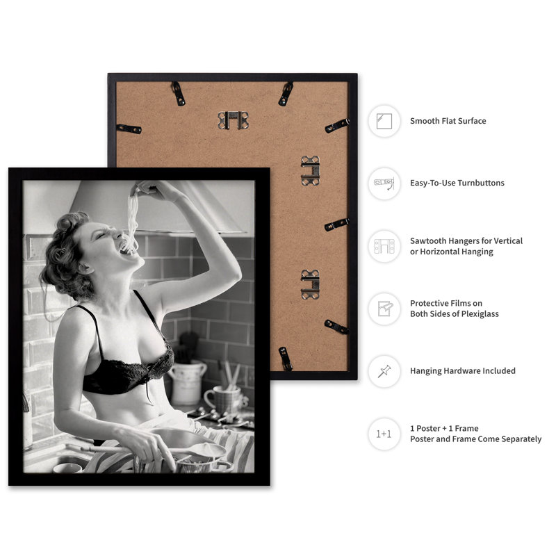 Femme spaghetti, H 08 po x l 10 po, Affiche, Cadre noir