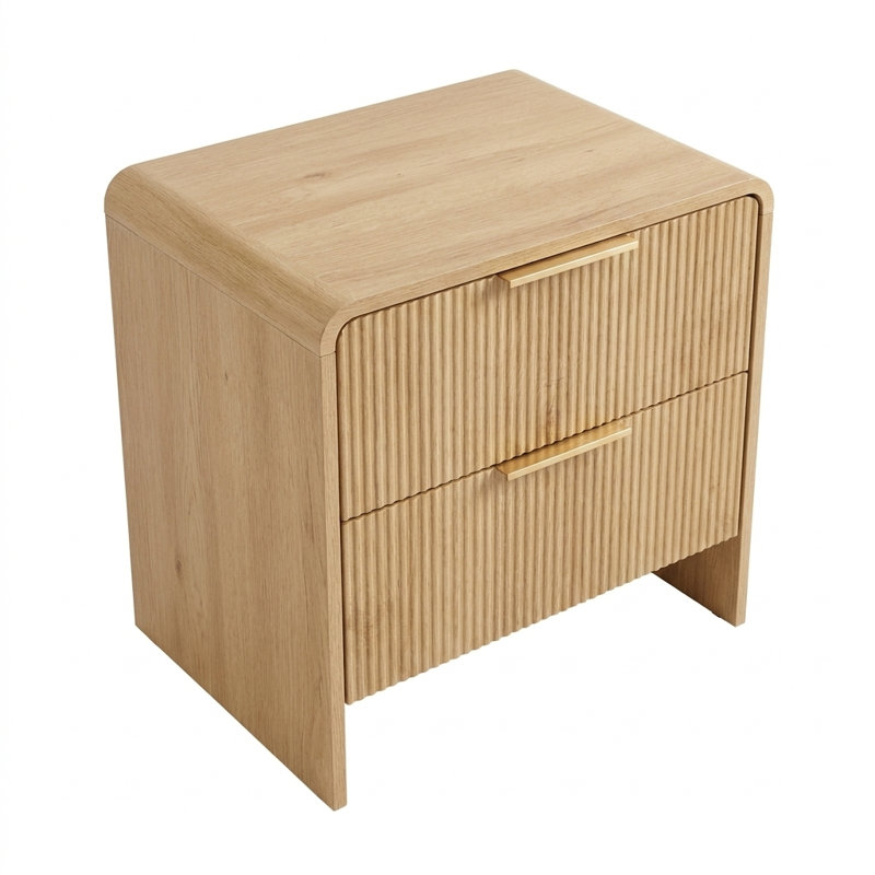 Table de chevet à 2 tiroirs et texture cannelée l 22 po Arcen, Chêne naturel, Individuel