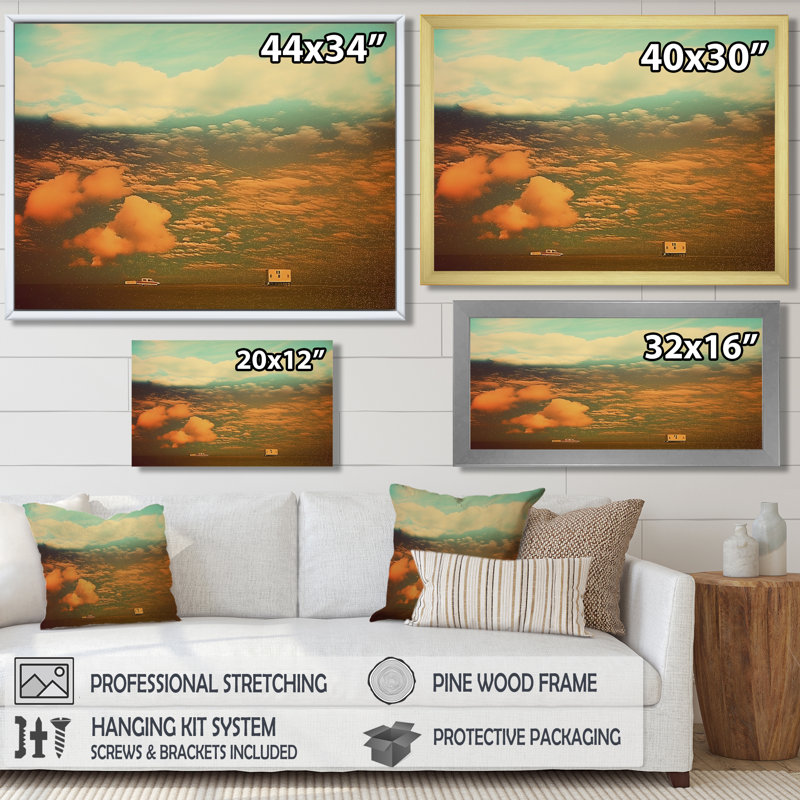 «A Car A House Clouds And Meadow Vintage», art mural nuages, Toile tendue, H 12 po x l 20 po