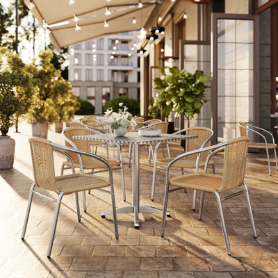 Haverhill 27.5'' Square Aluminum Indoor-Outdoor Table Set with 4 Rattan Chairs