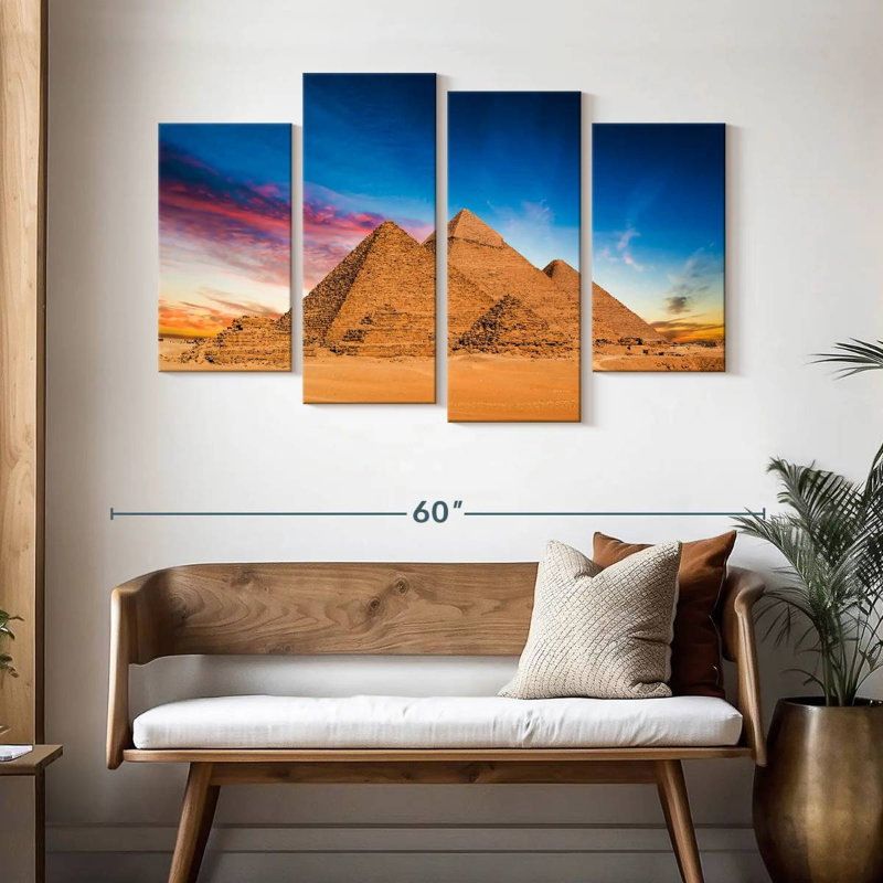 Pyramides d'Adella de Gizeh au coucher du soleil, H 32 po x l 52 po