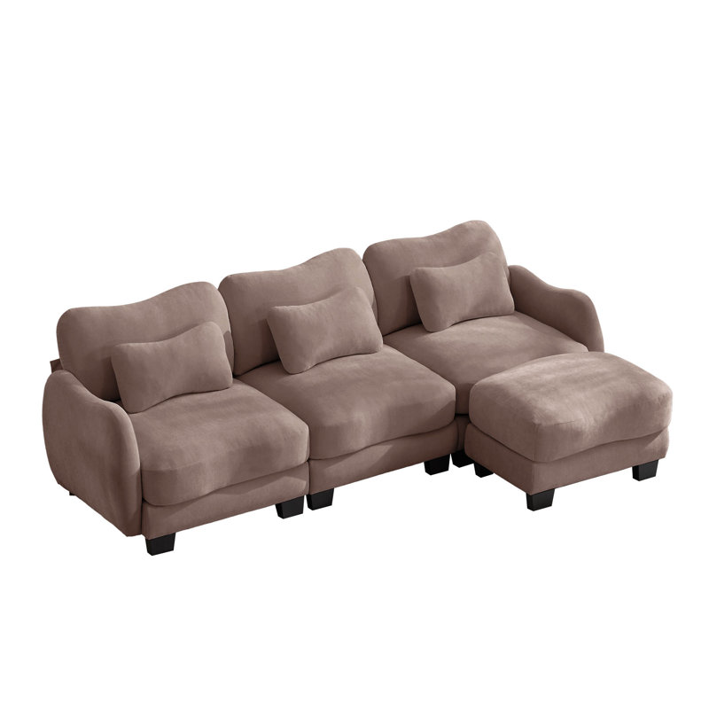 Canapé modulaire 101 po Curve Design avec repose-pieds mobile et 3 coussins décoratifs, Chenille rose poussière