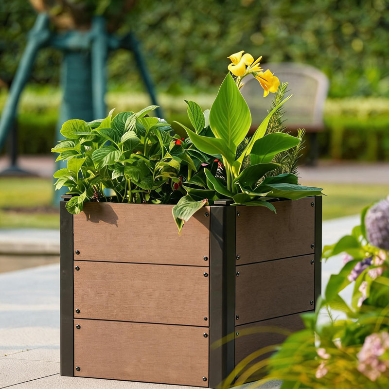 Jardinière surélevée en composite durable avec fond – Résistante aux intempéries et aux UV, montage facile, écologique – Carrée pour légumes, herbes aromatiques et fleurs – Terrasse, balcon – Dimensions : 49 x 49 x 45 cm, avec fond