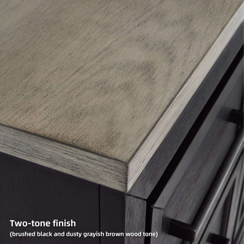 27" Black and Brown Oak 2-Drawer Nightstand