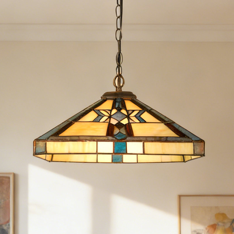 Luminaire suspendu en vitrail, style géométrique Mission