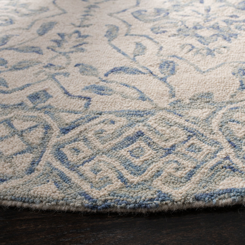 Tapis floral en laine touffeté à la main Pimentel, Rond 5 pi