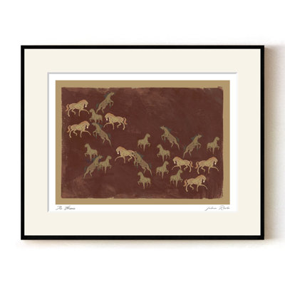 Mod-Ensemble The Horses by ChiChi – Minimalist Animal Art Print with Galloping Equines | 24"H x 32"W | Black Frame