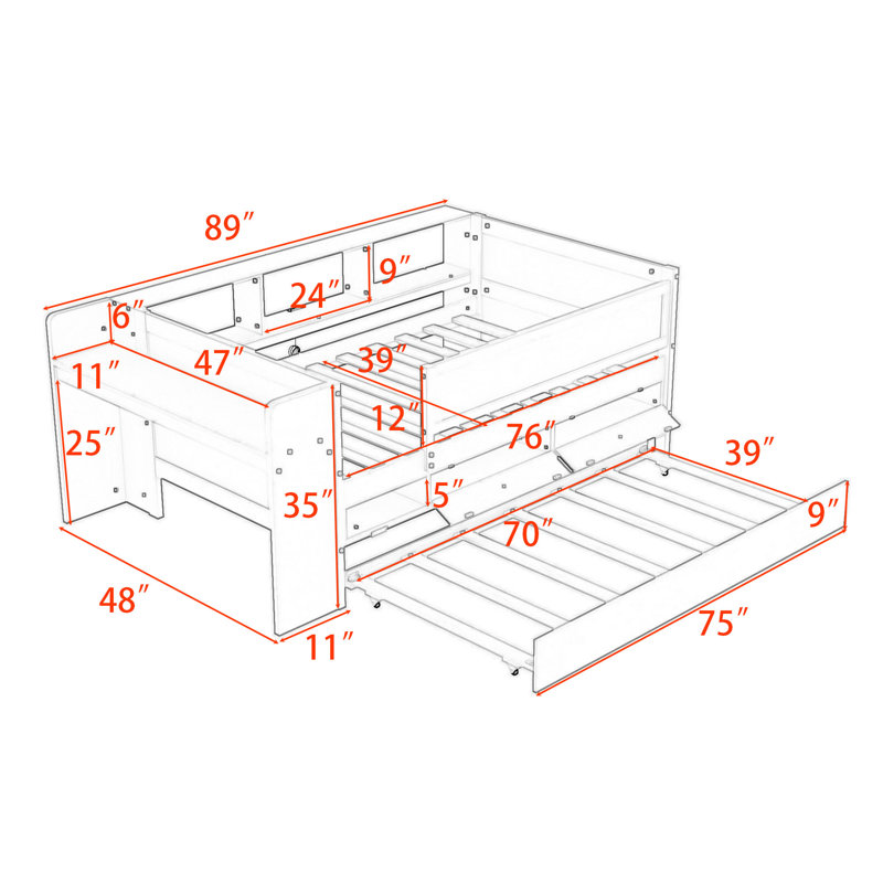 Twin Wooden Daybed with Trundle and Built-in-Desk, White