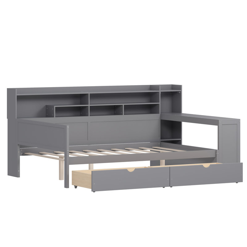 Multifunctional Bed With Two Storage Drawers, Storage Shelves And Study Table