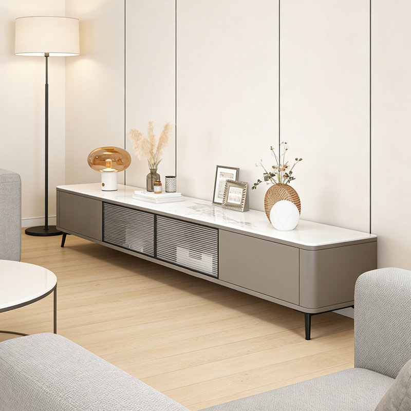Meuble télé léger avec rangement de luxe, H 15,74 po x L 86,61 po x l 11,81 po, Kaki / Blanc