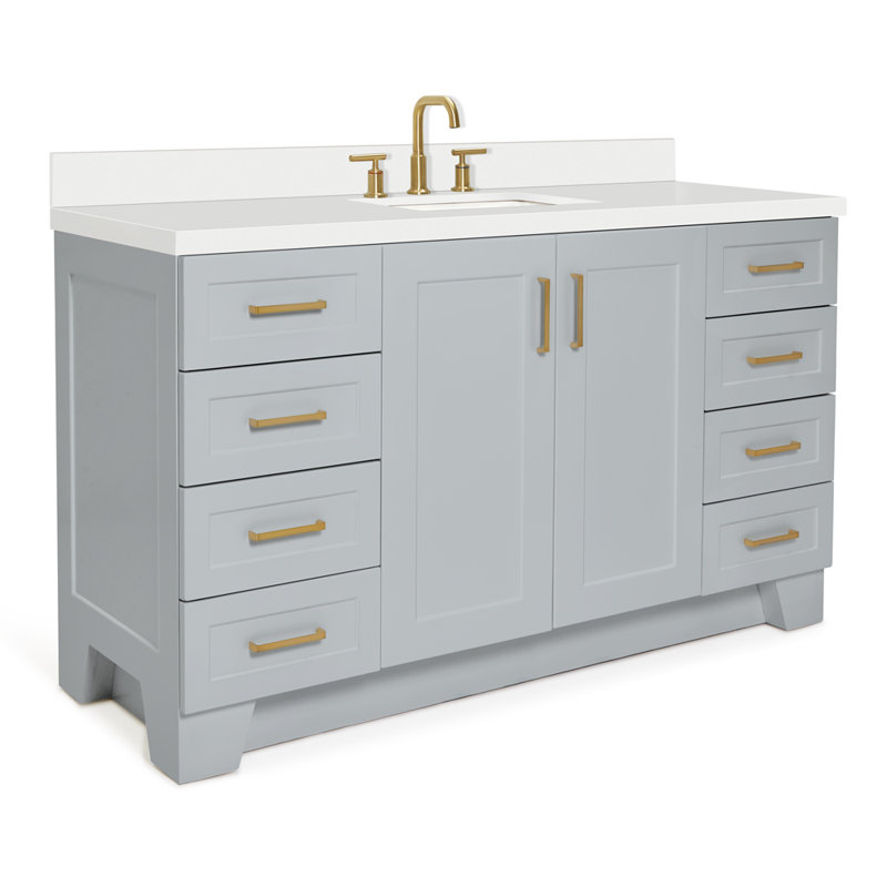 61 IN.  Single Bathroom Vanity, Gray, Rectangle, Carrara Quartz