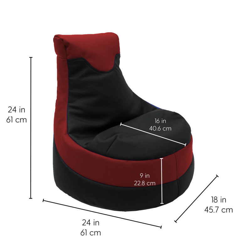 SoftScape Little Gamer Kids Bean Bag, Black/Red Faux Leather