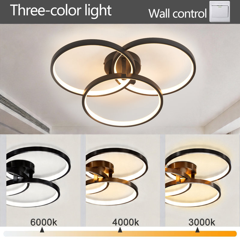 20-inch Modern 3-ring Led Ceiling Light, Dimmable Flush Mount With Adjustable Color Temperature 3000k-6000k, Ultra-thin Chrome Finish For Bedroom Living Room Kitchen Hallway