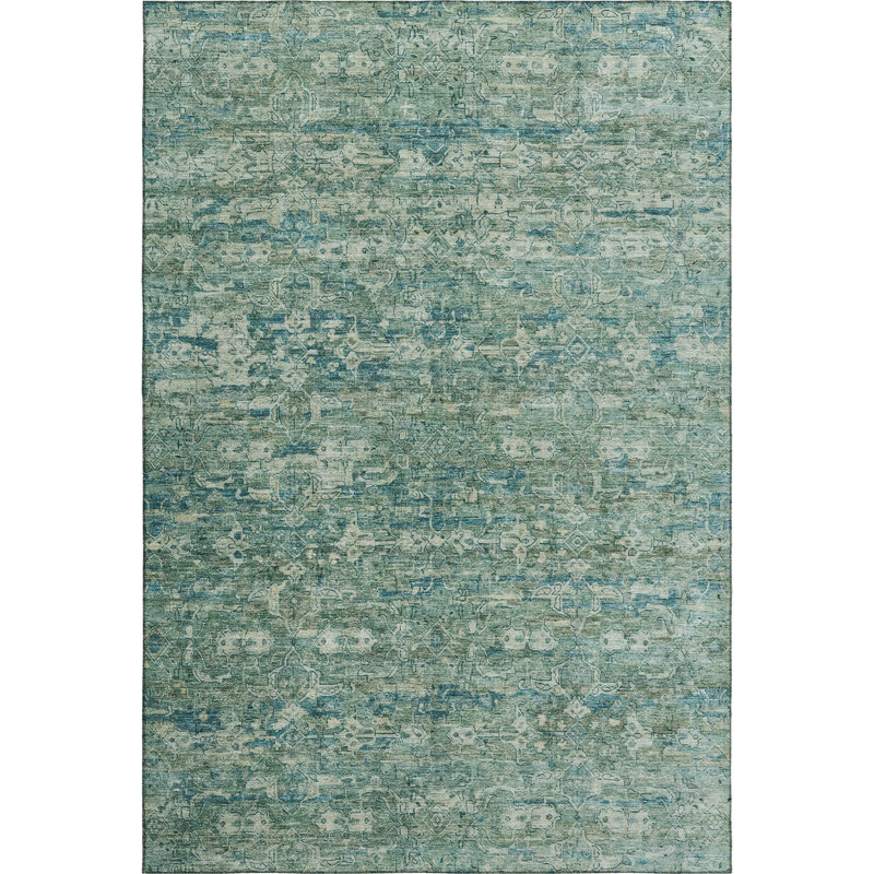 Premium Machine Washable Mayfield AMF2324 Ikat Rug, Teal, 9' x 12'