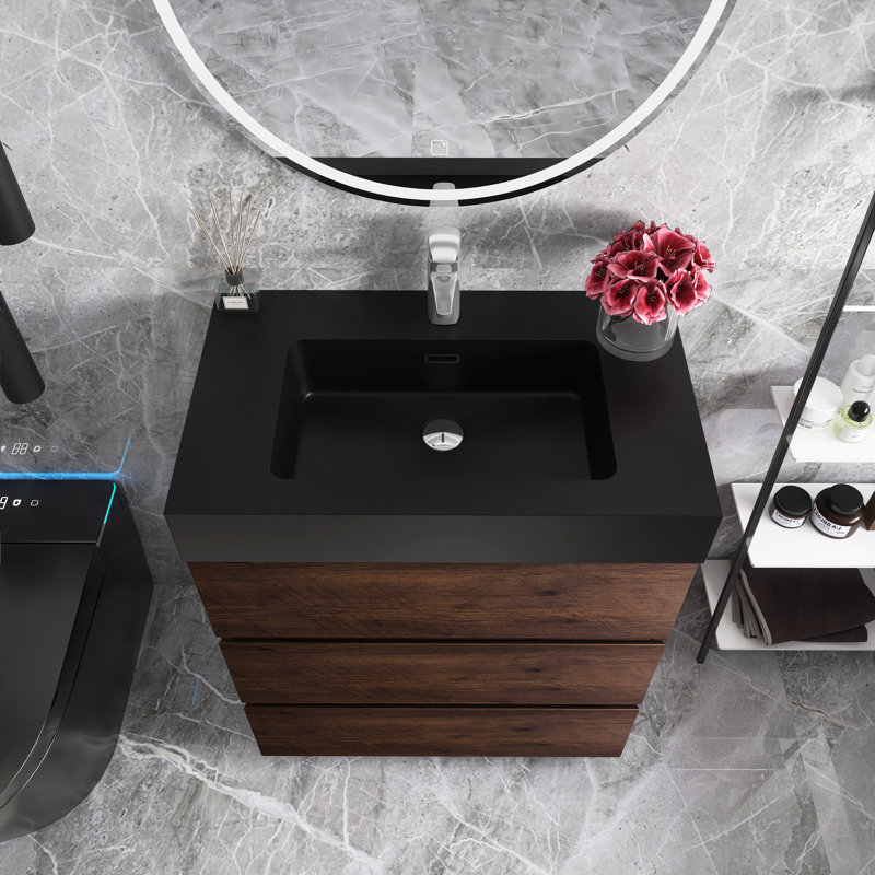 Meuble-lavabo simple autoportant 30 po avec plateau Anouschka, Noyer, Noir, noir, noir, noir