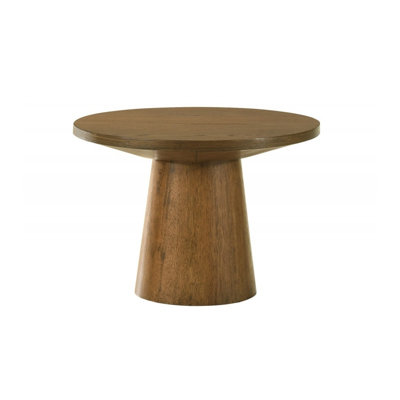 22" Round Wood End Table with Pedestal Base, Modern Sofa Side Table in Walnut Finish