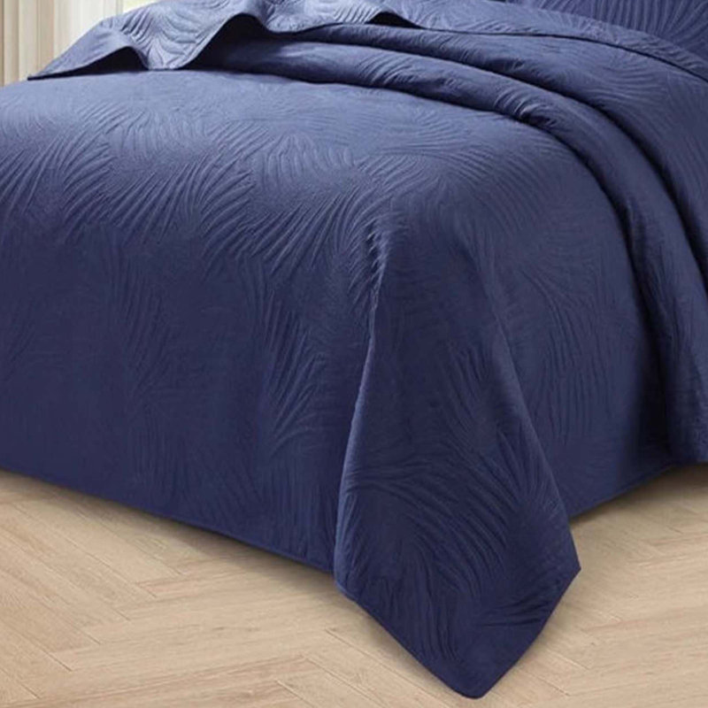 Polyester Floral Bedspread with Pillow Shams, Blue, Super King Bedspread  + 2 Standard Pillow Shams