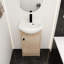 Meuble-lavabo de 18 po avec lavabo en contreplaqué de chêne, construction spacieuse et autoportante pour la salle de bain, finition brillante