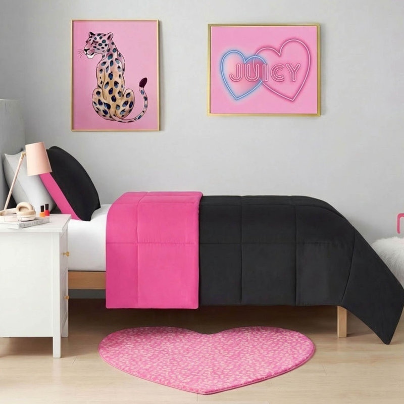 Juicy Couture Metallic Leopard Plush Rugs, 3' Heart, Hot Pink