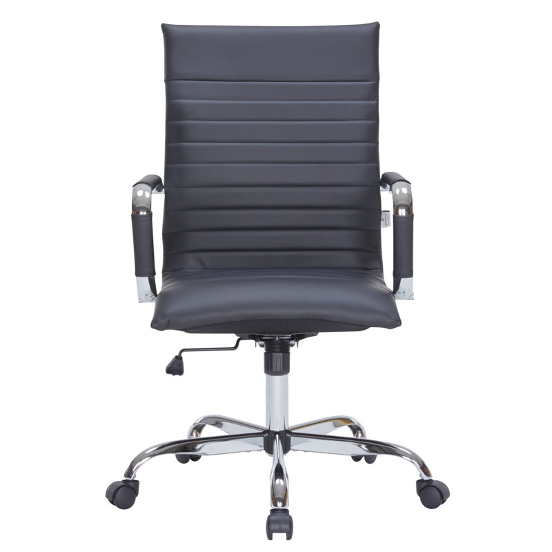 Sorrells Mid Back Leather Office Chair Adjustable Height Swivel Tilt Ergonomic Executive Conference Chair, Black