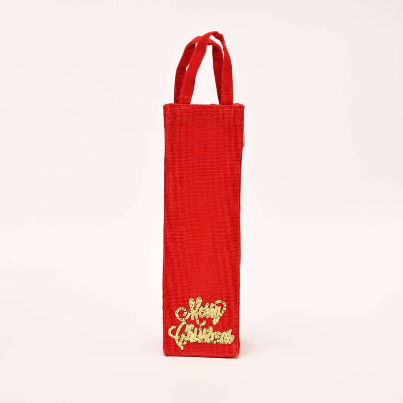 Christmas Wine Gift Jute Bag with Sequin Design