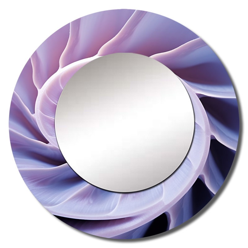 «Rikesha Lavender Sea Sheel Infinity Sprial» - miroir mural Nautilus, miroir décoratif rond mauve, impression d'art en métal
