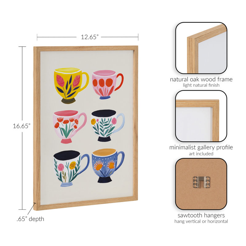 Botanical Coffee Shop Tea Cups by The Creative Bunch Studio Framed Wall Art Print, Encadrement brun clair