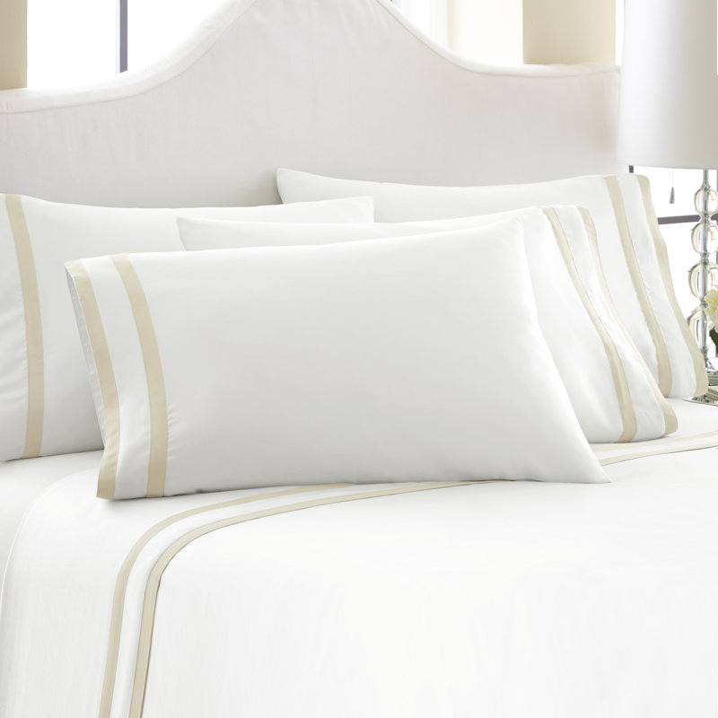 1000 Thread Count Striped Cotton Blend Sateen Sheet Set, Full Sheet Set + Fitted Sheet + 2 Pillowcases