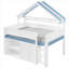 Lit mezzanine double en bois massif avec armoire de rangement sous le lit-129428068
