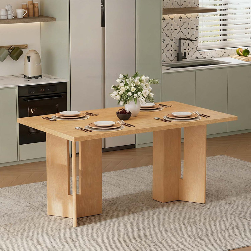 Farmhouse Wood Dining Table, Natural Wood Wash