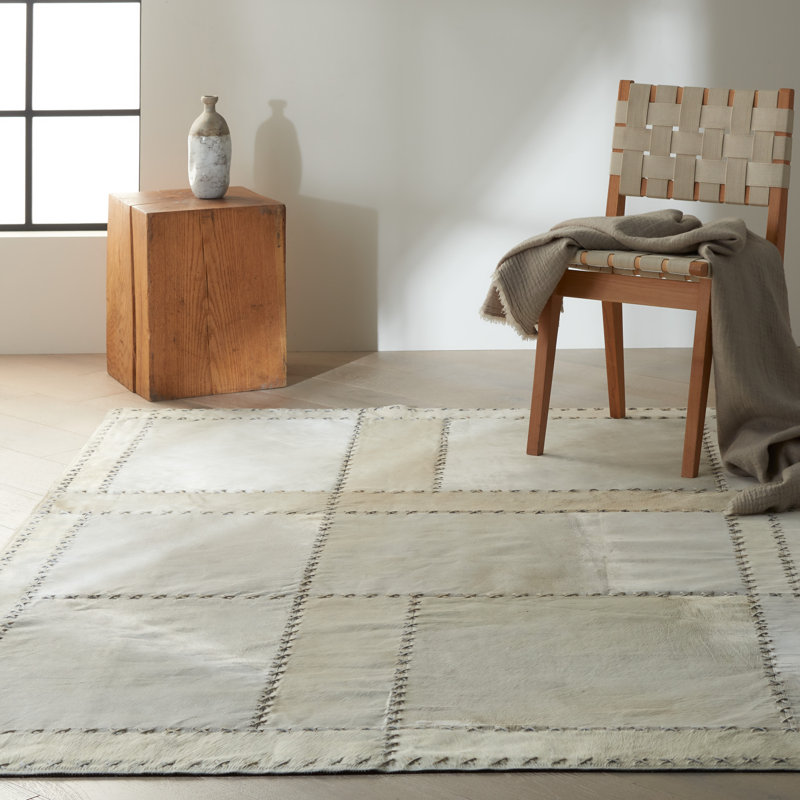 Tapis gris / beige en cuir Northwest Patchwork, Rectangle 10 pi x 14 pi