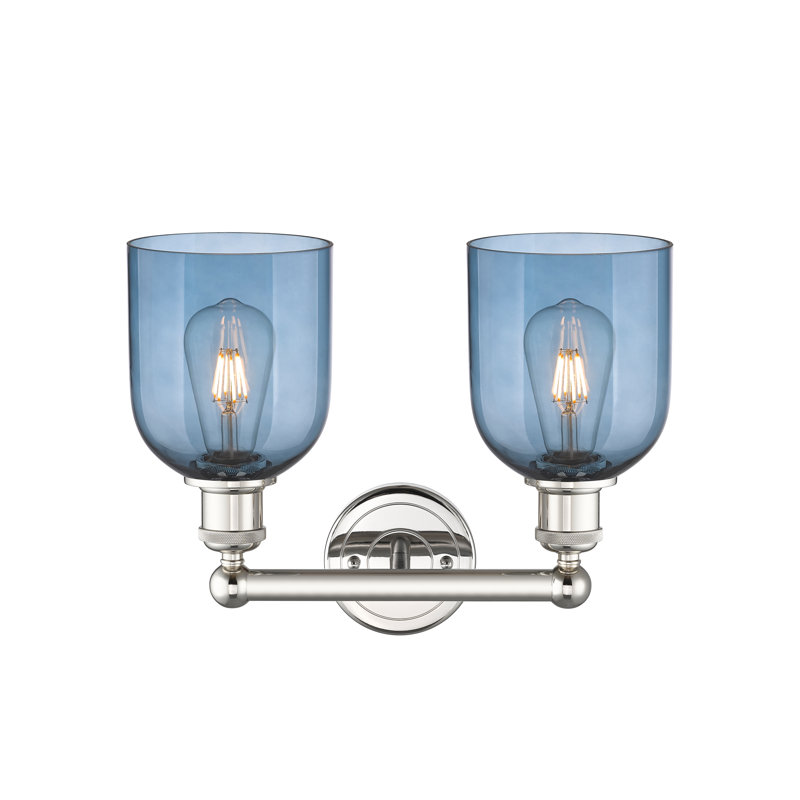Éclairage pour meuble-lavabo à 2 lumières 15 po Edison Allysson, Bleu princesse, Nickel poli