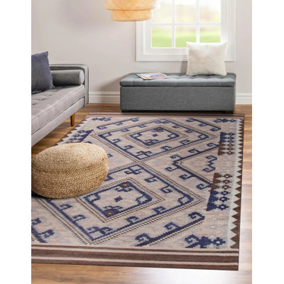 Tapis brun en laine tissé à plat Siebolt