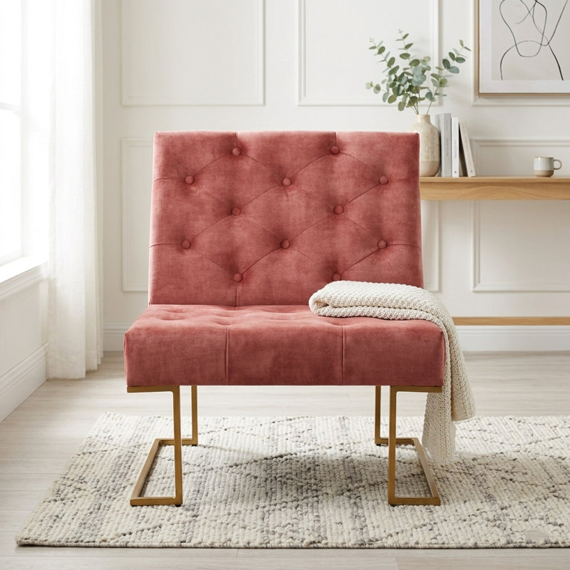Fauteuil de chambre Klara, Velours rosé, Doré