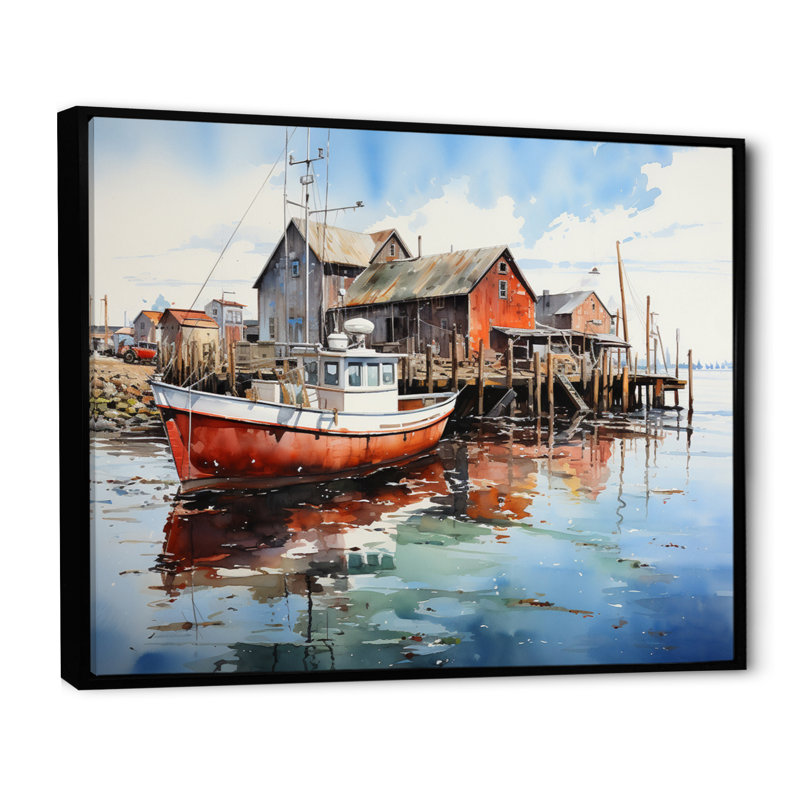 Port Portside Reflection Pointillism I sur impression sur toile, H 34 po x l 44 po x P 1,5 po, Cadre flottant noir