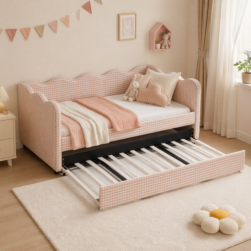 Lit de jour simple Cozy Gingham, Pink