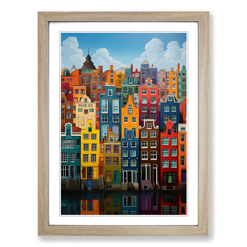XYZ-FRM-V1223-1789 Amsterdam Colour Field - Single Picture Frame Print on Wood, Oak , 46cm H x 34cm W x 2cm D