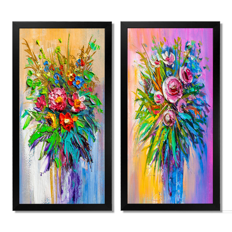 Fleurs mauves - Ensemble de 2 peintures sur toile, H 20 po x l 24 po x P 1 po, Cadre photo noir