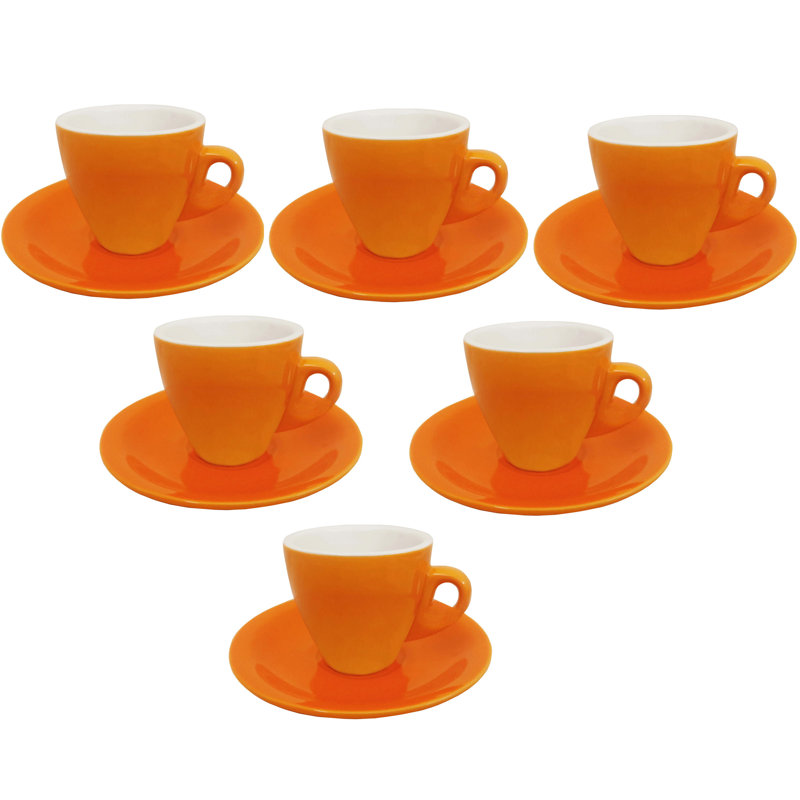 Ensemble de 6 tasses à espresso et soucoupes en porcelaine Lorren Home, 3 oz, Orange