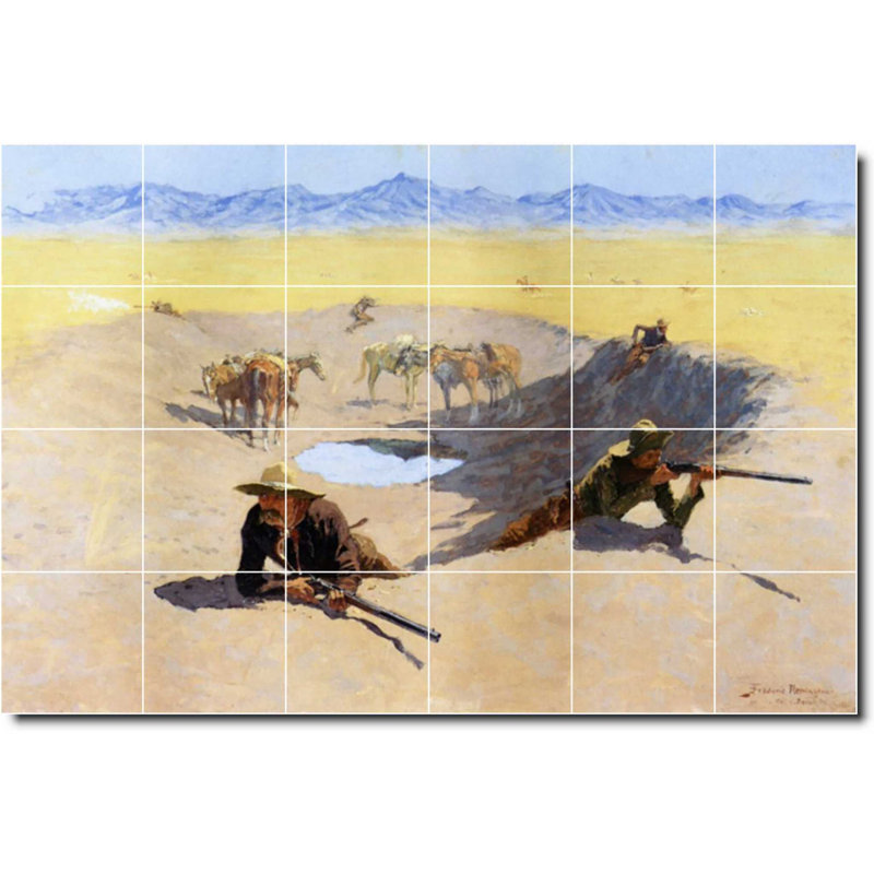 Carreau de céramique décorative 25,5 po x 17 po 4,25 po x 4,25 po, Frederic Remington, peinture de l'Ouest W07327
