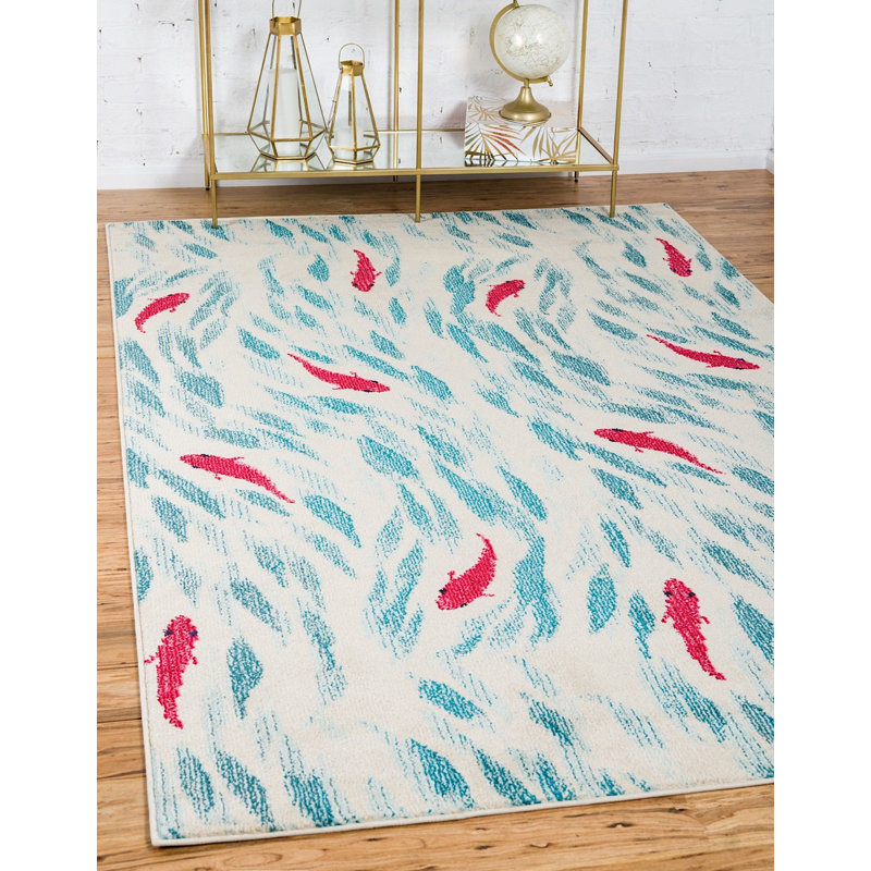 Tapis abstrait bleu / rouge / ivoire Jaliyah, Rectangle 8 pi x 11 pi