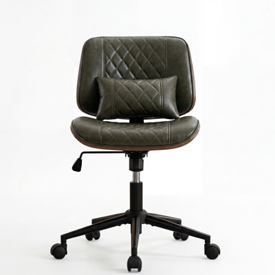Ergonomic Adjustable Height Armless Task Chair With Wheels, Pu Leather Modern Mid Back Office Chair