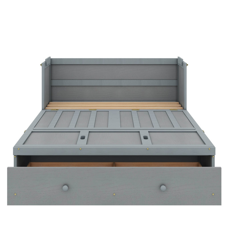 Lit escamotable avec tiroirs de rangement intégrés, gris, Grand