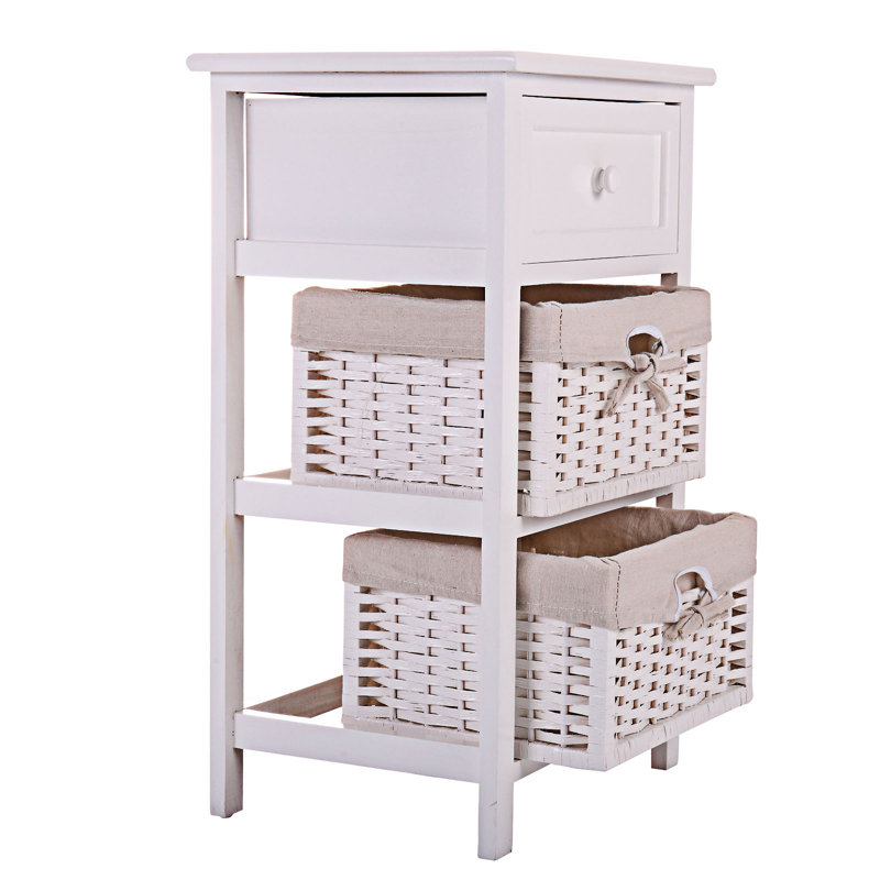 One Drawer Nightstand Bedside Table with Two Removable Baskets